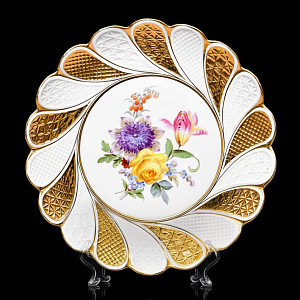 Антикварное Фарфоровое Блюдо - Тарелка «Букет с желтой розой», MEISSEN Германия, начало ХХ века.