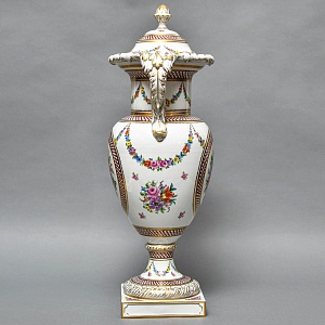 Большой Фарфоровый Вазон - Ваза с крышкой «Цветочная гирлянда», SP Dresden Германия, 50-е гг. ХХ века.