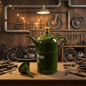 Антикварная Канистра для бензина с воронкой - Эмалированный Бидон на 2 литра, Германия начало ХХ века.