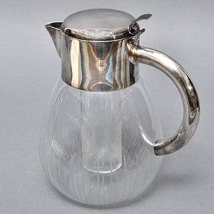 Винтажный Стеклянный Графин - Кувшин на 3.3 литра с Колбой для льда, Silverplated Германия.
