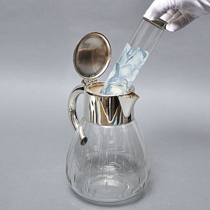 Винтажный Стеклянный Кувшин - Графин на 3 литра с Колбой для льда, Silverplated Германия. 