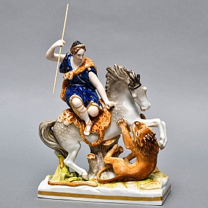 Антикварная Фарфоровая статуэтка «Диана - Охотница на льва», VOLKSTEDT Германия.