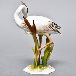 Коллекционная Фарфоровая статуэтка «Птица. Цапля в камышах», Kaiser Германия, 1979 - 1990 годы.