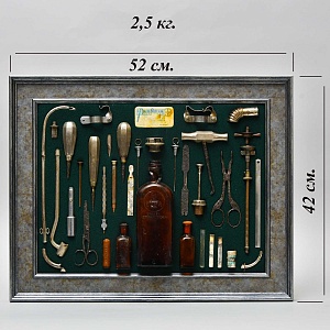 Коллекционное Настенное Панно - Картина «Старинные Медицинские Инструменты», СССР -40гг. ХХ века.
