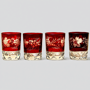 Графин и Четыре Стакана «Виноград» из Цветного Хрусталя DOROTHEENHUTTE Западная Германия 60гг.