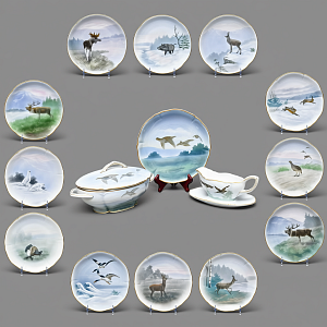 Столовый Фарфоровый сервиз «Охота» на 12 персон, Kaestner Saxonia Германия, первая половина ХХ века.