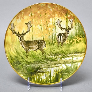 Коллекционная Фарфоровая Тарелка - Блюдо «Дикая Природа. Два оленя», KAISER Германия. 
