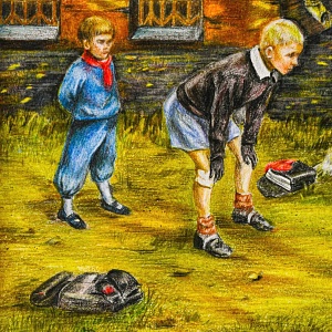 Авторская Картина «Вратарь - дворовый футбол», Карандаш, Россия - 2000 гг.