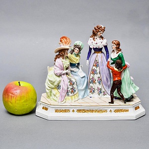 Антикварная Статуэтка «Неожиданное Угощение», Фарфор, Dressel & Kister Passau Германия, 1907 - 1922 гг. 