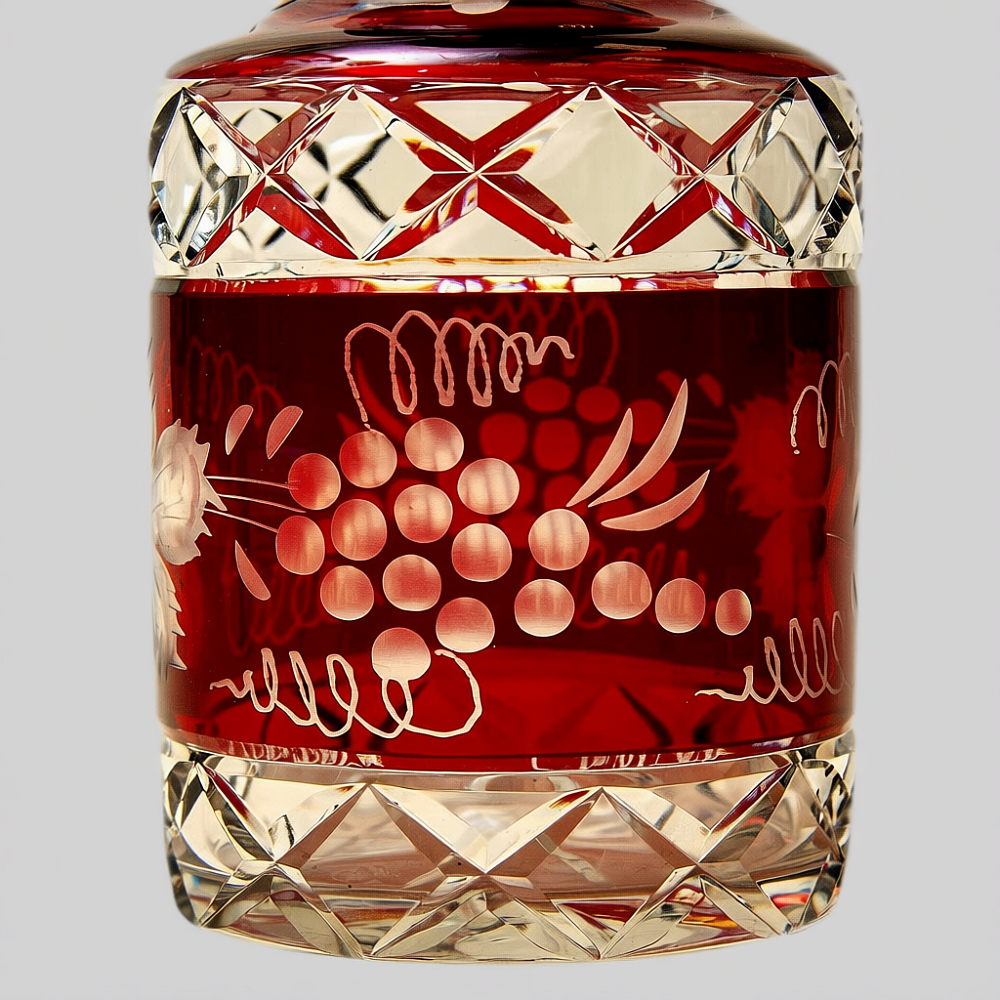 Графин и Четыре Стакана «Виноград» из Цветного Хрусталя DOROTHEENHUTTE Западная Германия 60гг.