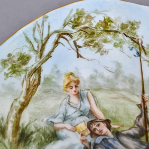 Антикварное Фарфоровое Настенное Кашпо - Ваза «Веер», роспись, Limoges Франция -1891 год.