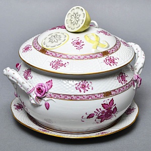 Фарфоровая Супница - Тюрина на подставке «APPONYI PURPUR», HEREND Венгрия - 1942 год.  