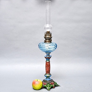 Старинная Керосиновая Лампа «Цветущий Аквамарин», Kosmos - Brenner, Франция начало ХХ века.
