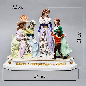 Антикварная Статуэтка «Неожиданное Угощение», Фарфор, Dressel & Kister Passau Германия, 1907 - 1922 гг. 