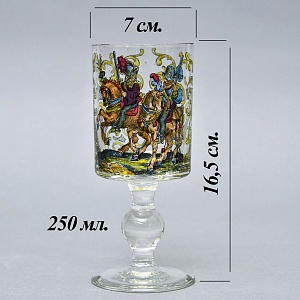 Редкость! Антикварный Стеклянный Бокал - Кубок для Вина «Воины - Охотники», Германия конец XIX века. 