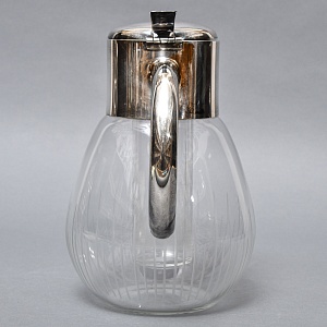 Винтажный Стеклянный Графин - Кувшин на 3.3 литра с Колбой для льда, Silverplated Германия.