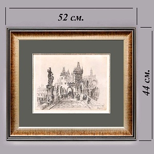 Антикварная Авторская Картина - Рисунок «Королевский Мост», Прага Чехия начало ХХ века.