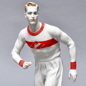 Большая Коллекционная Авторская Статуэтка «Футболист СПАРТАК», фарфор, ЛФЗ СССР -1989 год.