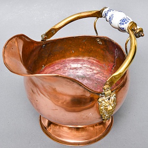 Винтажный Зольник с Фарфоровыми ручками Кашпо Медь Англия середина ХХ века!