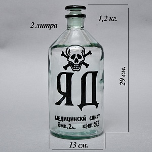 Винтажная Стеклянная Бутыль - Банка «ЯД - Медицинский Спирт», СССР середина ХХ века!