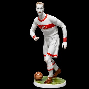 Большая Коллекционная Авторская Статуэтка «Футболист СПАРТАК», фарфор, ЛФЗ СССР -1989 год.