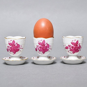 Набор для завтрака - три Пашотницы и Солонка «APPONYI PURPUR», Фарфор HEREND Венгрия. 