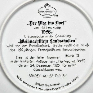 Коллекционная Фарфоровая тарелка «Деревенская дорога», Tirschenreuth Германия - 1988 год. 