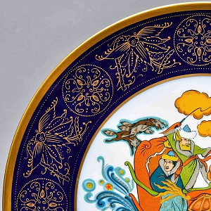Коллекционное Блюдо - Тарелка «Мифы, сказания. Битва с волками» Фарфор, Hutschenreuther Германия. 