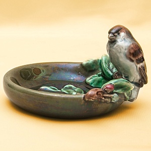 Редкость! Фаянсовая Пепельница - Мелочёвница - Статуэтка «Воробей» СССР ЗиК Конаково - 1959 год. 