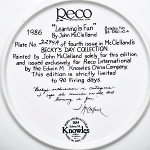 Коллекционная Фарфоровая Тарелка «День девочки Бекки. Школа», RECO США - 1986 год. 