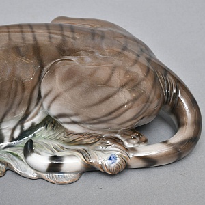 Большая! Авторская Фарфоровая статуэтка «Тигр с павлином», ROSENTHAL Германия, 1919 - 1934 годы. 