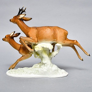 Коллекционная Фарфоровая статуэтка «Охота. Бегущие косули», Hutschenreuther Германия.