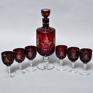 Набор Графин и Рюмки «Рубиновый Хрусталь», Tirgu-Mures Германия, 50 -е годы ХХ века.