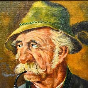 Картина - Портрет «Старый охотник с трубкой», Доска, Масло, Германия -1967 год.