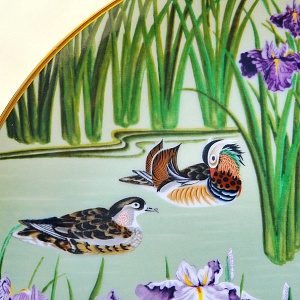 Коллекционная Тарелка - Блюдо «Март» - «Утки - Мандаринки и Ирисы» Фарфор, Franklin Mint Япония, 1979 год.