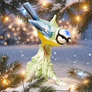 Коллекционная Фарфоровая статуэтка «Птица - Синица на еловой ветке», Goebel Германия -1979 год. 