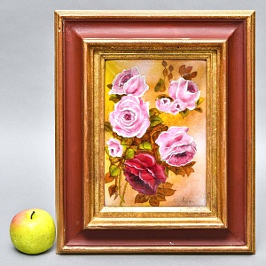 Авторская Эмаль - Картина - Натюрморт «Розовый Букет», Металл, Эмаль Германия -1983 год.