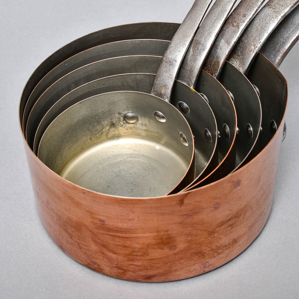 Винтажный Набор из 5-ти Медных Ковшиков разных размеров Франция, 70-е годы ХХ века!