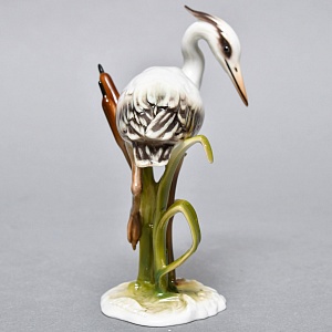 Коллекционная Фарфоровая статуэтка «Птица. Цапля в камышах», Kaiser Германия, 1979 - 1990 годы.