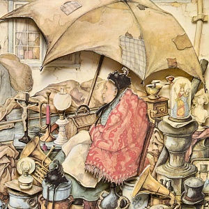 Объемная Картина - Панно в технике 3D декупаж «Лавка старьевщика», 70-е годы ХХ века.