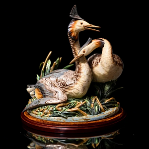  Большая Коллекционная Фарфоровая статуэтка «Морские птицы. Две чомги в камышах» серия Грес, Lladro Испания.