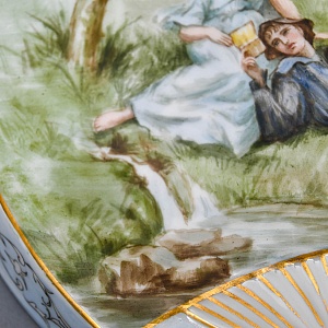 Антикварное Фарфоровое Настенное Кашпо - Ваза «Веер», роспись, Limoges Франция -1891 год.