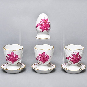 Набор для завтрака - три Пашотницы и Солонка «APPONYI PURPUR», Фарфор HEREND Венгрия. 