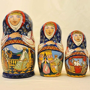 Русский Сувенир Матрёшка - Авторская роспись - «Сказка о Золотом Петушке», Дерево - Россия -1995 год. 