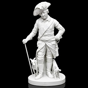 Антикварная Фарфоровая статуэтка «Старый Фриц. Король Пруссии Фридрих II с собаками»,  Volkstedt Германия.