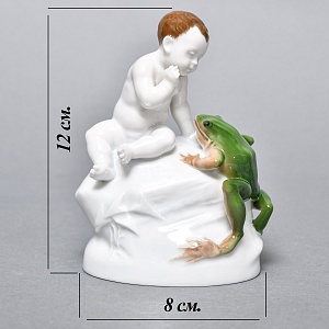  Антикварная Фарфоровая статуэтка «Мальчик и лягушка», ROSENTHAL Германия, 1919 - 1935 годы.
