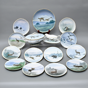 Столовый Фарфоровый сервиз «Охота» на 12 персон, Kaestner Saxonia Германия, первая половина ХХ века.