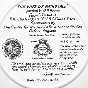 Коллекционная тарелка «Кентерберийские истории. Рассказ жены Бата», Фарфор The Longton Crown Англия.