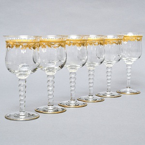 Хрустальные Фужеры - Бокалы для вина серия «Gold Laura», JOSEPHINENHUTTE, Германия -50 гг.. 