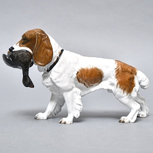 Коллекционная статуэтка «ОХОТНИЧЬЯ СОБАКА. Спрингер-спаниель с уткой», Фарфор ROSENTHAL Германия. 